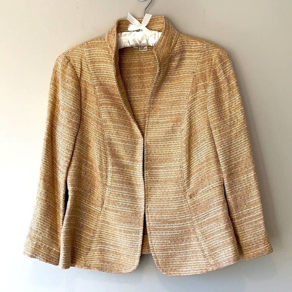 Zara Jackets & Blazers - Zara Woman tan woven flax linen blend blazer 3/4 sleeve hook & eye size 8